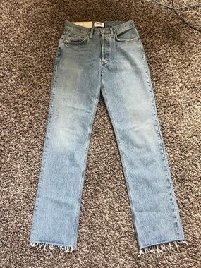 Agolde Light Blue Denim Mid-Rise Straight Jeans